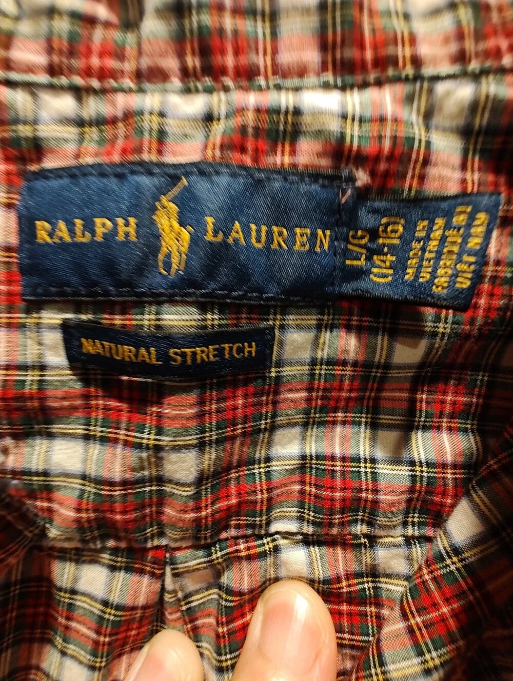 Ralph Lauren Boys Red and White Plaid Button-Down Shirt, Cotton, Stretch